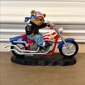 God Bless America Faithful Fuzzies Born to Ride Collection Bear On Motorcycle